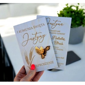 Drewniane zaproszenie komunijne