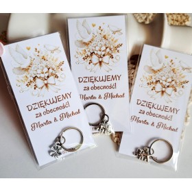 Brelok słonik/koniczynka PODZIĘKOWANIE gołębie