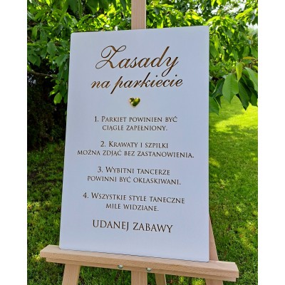 Tablica ZASADY NA PARKIECIE