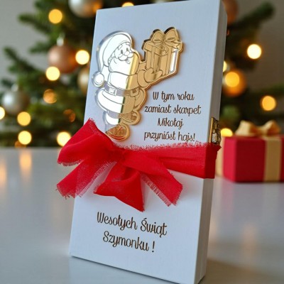 Drewniane pudełko na banknoty Mikołaj