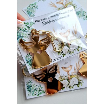 Podziękowanie dla gości Komunia Złoty Anioł brelok
