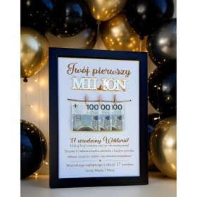 Ramka czarna na pieniądze Prezent na 16 17 18 ... urodziny Twój pierwszy milion