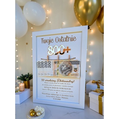 Ramka Biała/czarna  Twoje ostatnie 800+ ZŁOTO urodziny