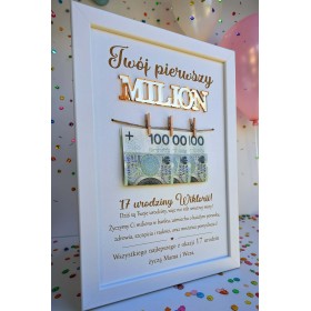 Ramka na pieniądze Prezent na 16 17 18 ... urodziny Twój pierwszy milion