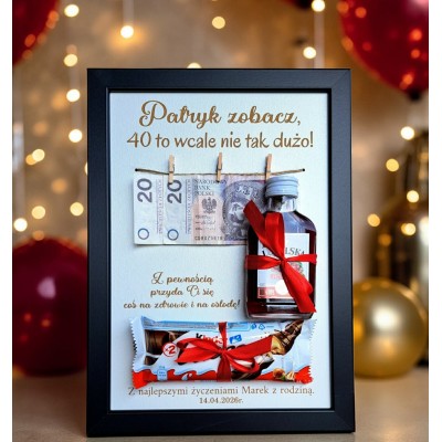 Ramka czarna PREZENT na 30, 40, 50, 60.. urodziny