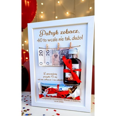 Ramka biała PREZENT na 30, 40, 50, 60.. urodziny