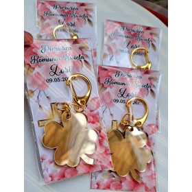 Podziękowanie dla gości Komunia brelok koniczyna/ Anioł różowa