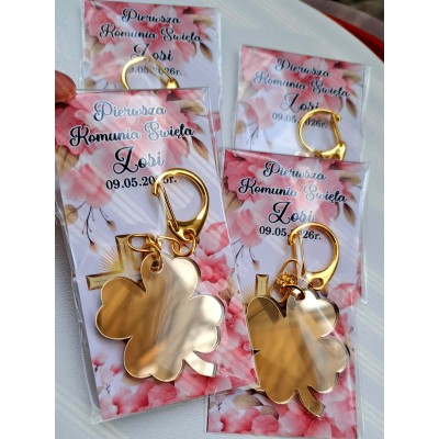 Podziękowanie dla gości Komunia brelok koniczyna/ Anioł różowa