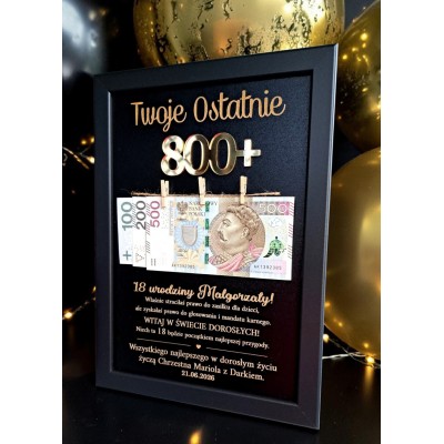 Ramka  PUREBLACK czarna Twoje ostatnie 800+ ZŁOTO urodziny