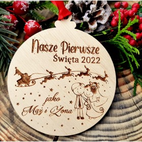 Bombka drewniana Pierwsze Święta jako Mąż i Żona