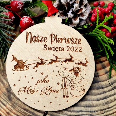 Bombka drewniana Pierwsze Święta jako Mąż i Żona