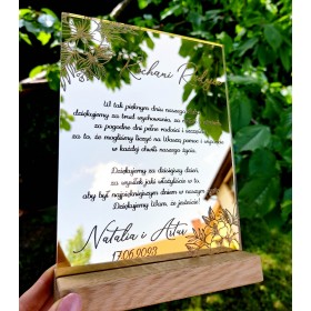 Podziękowanie ślub dla rodziców / dziadków / chrzestnych lustrzana statuetka 20x15