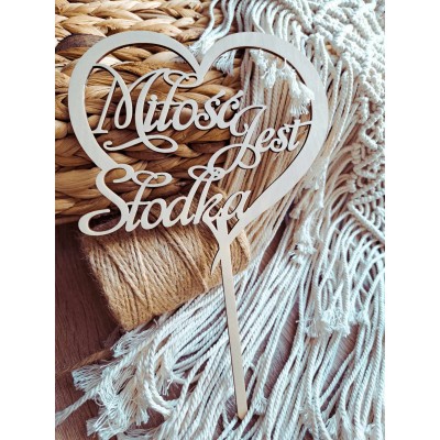 Topper na tort ślubny SERCE miłość jest słodka