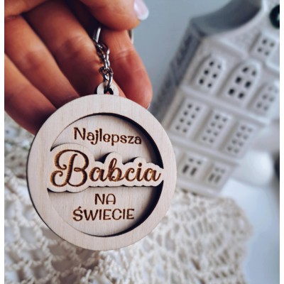 Drewniany okrągły brelok DLA BABCI / DZIADKA