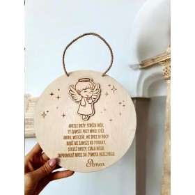 Pamiątka Chrztu Świętego tabliczka dla dziecka z modlitwą Aniele Boży